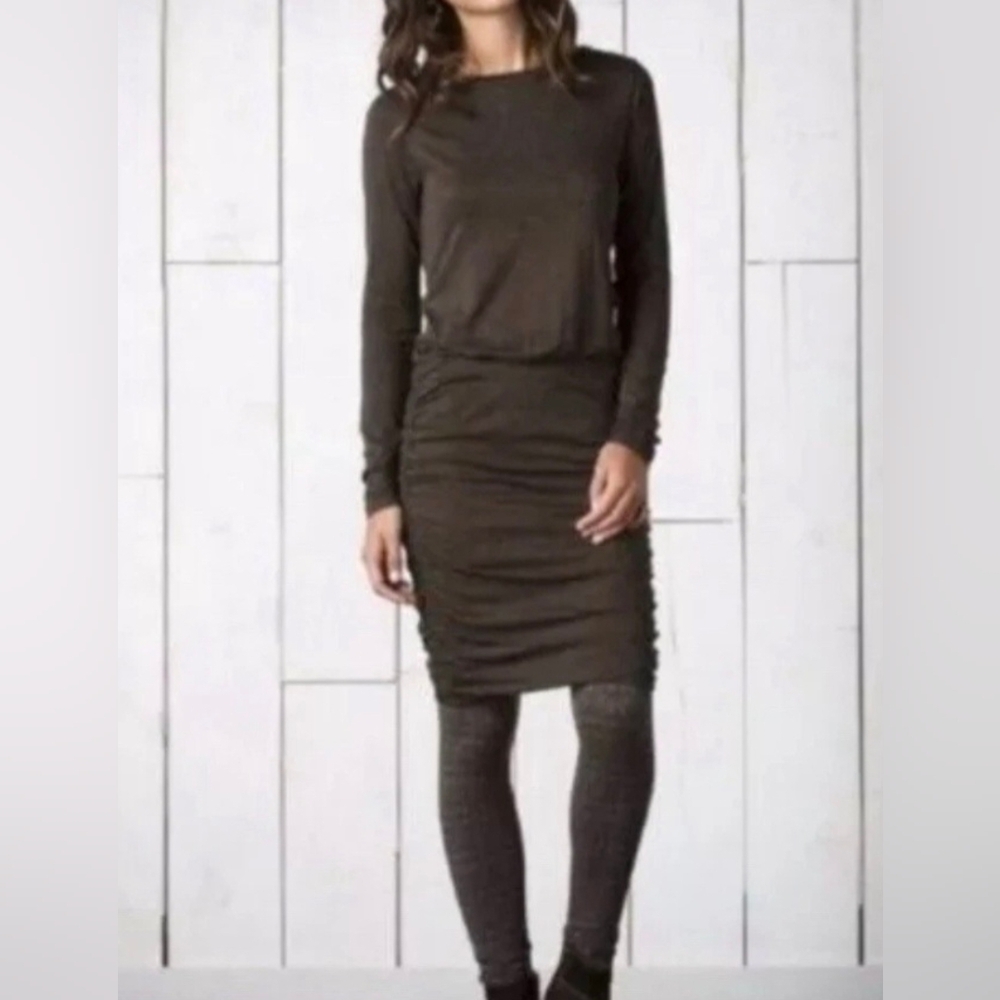 Toad & Co Outfox Ruched Sides Long Sleeve Dress Black Outdoor Hiking Nature Med